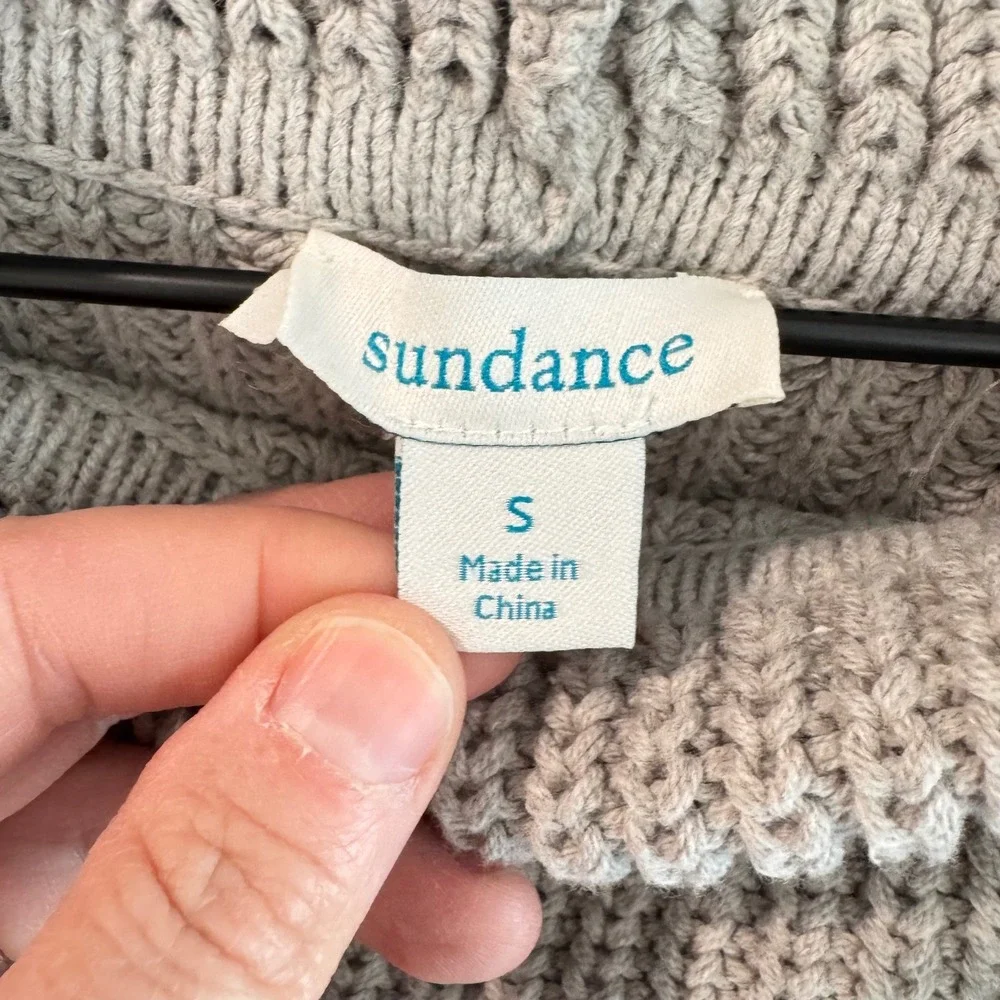 Sundance Grey Floral Embroidered Cowl Neck Chunky‎ Ribbed Knit Sweater S